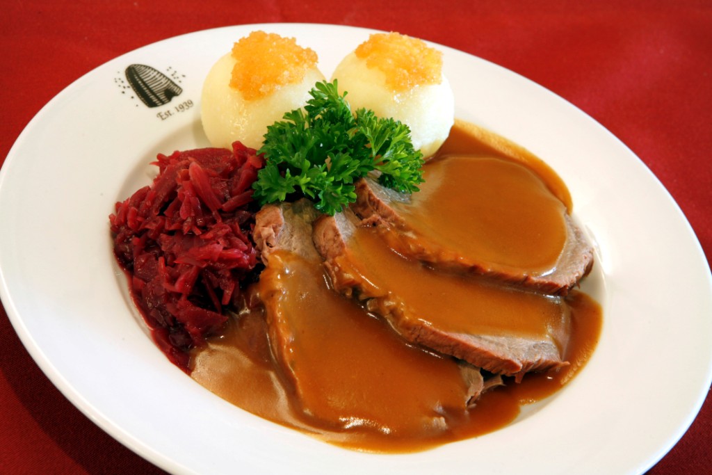 Traditional German sauerbraten - Plattduetsche Park Restaurant