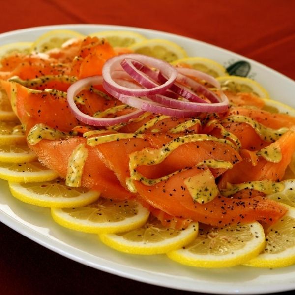 European-style smoked salmon with capers & onions
