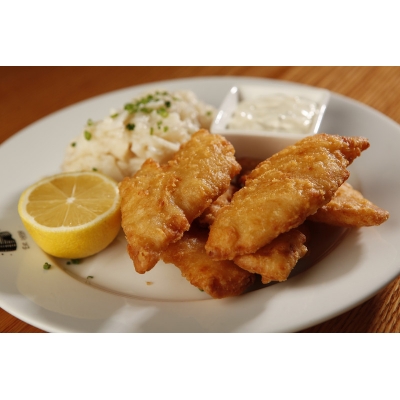 Beer-battered cod fillets