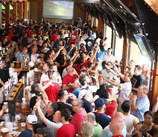 crowd of people at biergarten