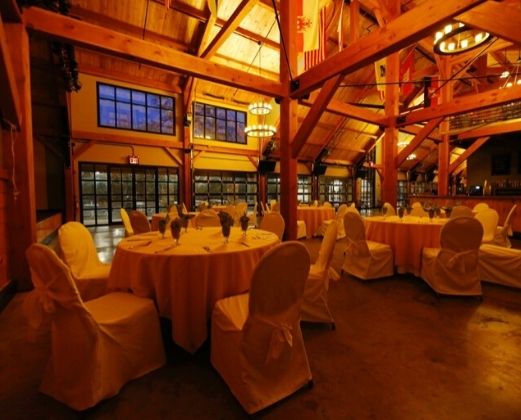 tables set up for event in beer hall