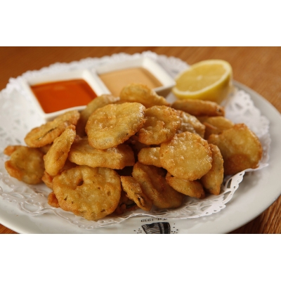 Battered fried pickle chips